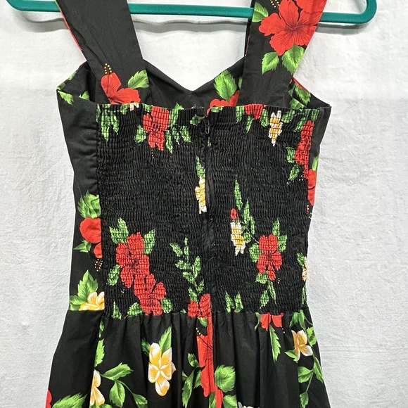 Royal Hawaiian Creations Vintage Black Red Floral Dress MED Sweetheart Neckline - Picture 4 of 14